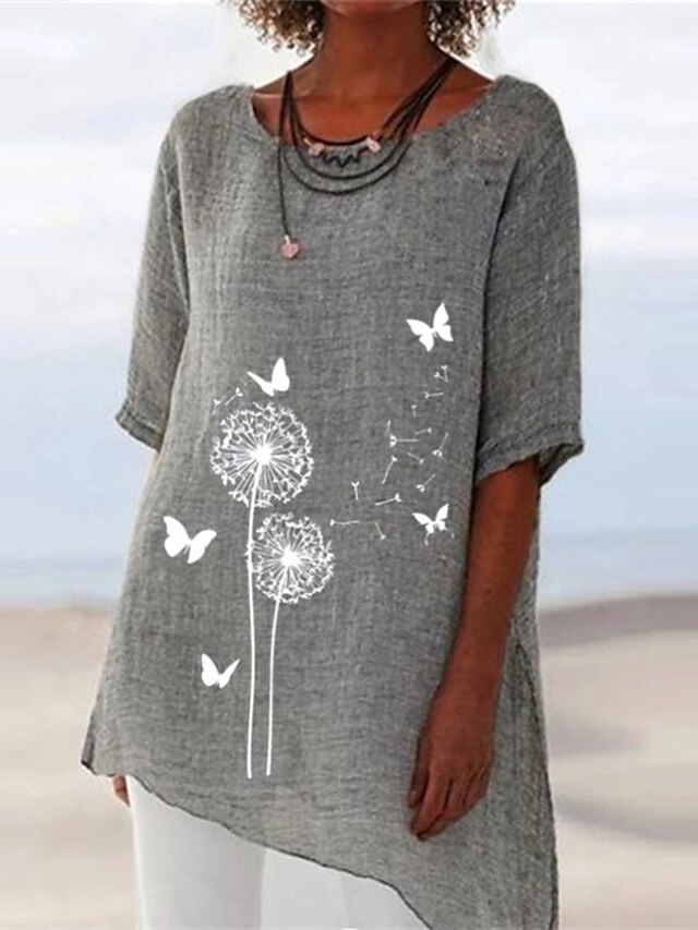 Womens Clothing Womens Dresses | Womens Shift Dress Short Mini Dress Gray Half Sleeve Floral Butterfly Animal Print Spring Summe