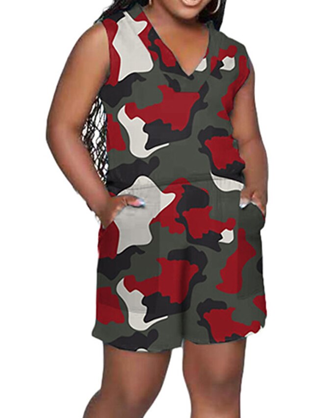 Womens Clothing Womens Jumpsuits & Rompers | Womens Romper Pocket Print Camo / Camouflage V Neck Casual Street Daily Regular Fit