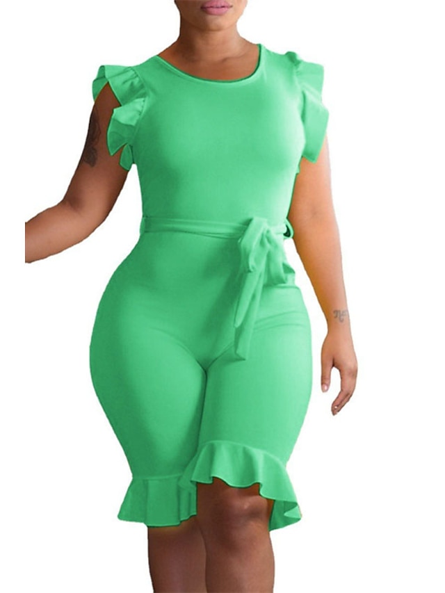 Womens Clothing Plus Size Collection | Womens Plus Size Jumpsuit Ruffle Solid Color Streetwear Daily Back to School High Knee Le