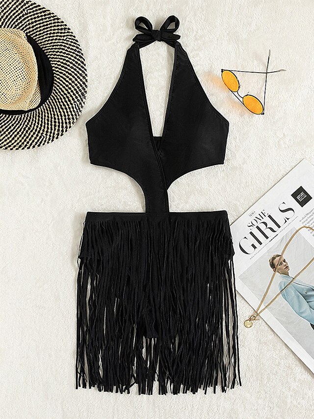 Womens Clothing Womens Swimwear | Womens Swimwear One Piece Monokini Bathing Suits Normal Swimsuit Tassel Open Back Cut Out High