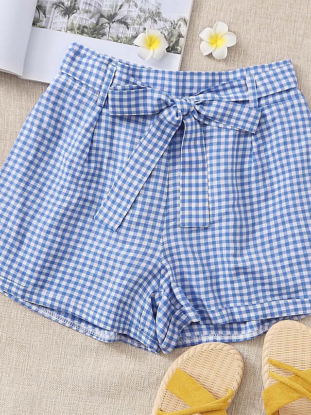 Womens Clothing Womens Bottoms | Womens Fashion Wide Leg Shorts Short Pants Casual Weekend Micro-elastic Plaid Checkered Comfort