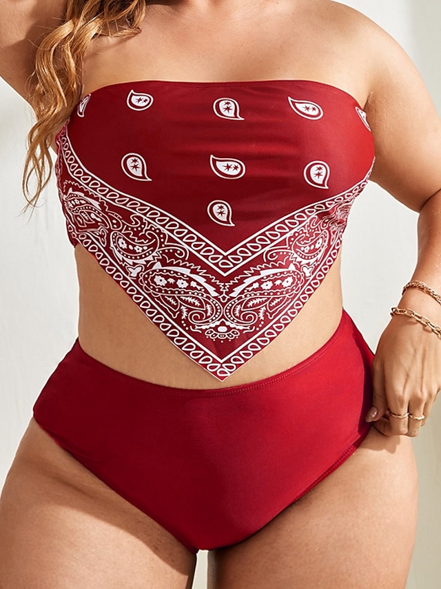 Womens Clothing Womens Swimwear | Womens Swimwear Bikini 2 Piece Plus Size Swimsuit 2 Piece Open Back Printing High Waisted Prin