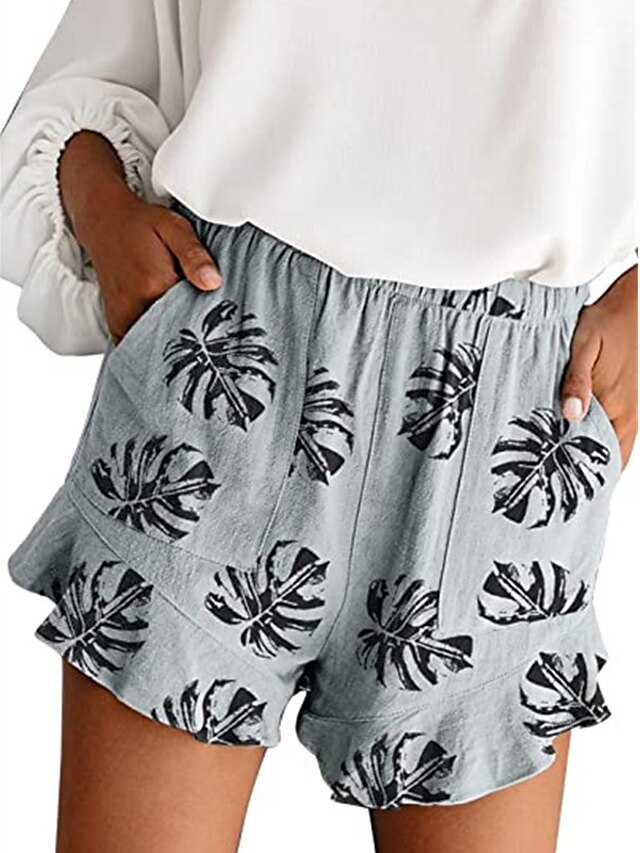 Womens Clothing Womens Bottoms | Womens Fashion Wide Leg Shorts Side Pockets Elastic Waist Print Short Pants Casual Weekend Micr