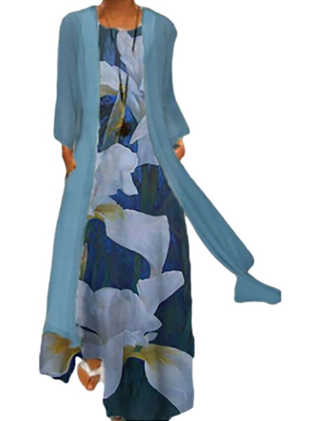 Womens Clothing Womens Dresses | Womens A Line Dress Maxi long Dress Green Blue Gray Long Sleeve Floral Tie Dye Pocket Print Spr