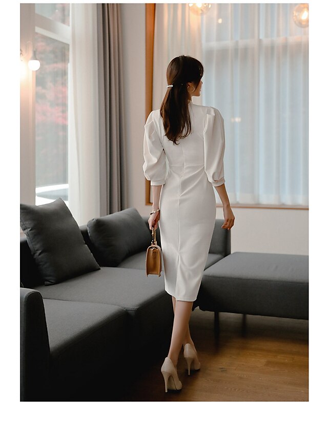 Womens Clothing Womens Dresses | Womens Wrap Dress Short Mini Dress White Long Sleeve Solid Color Modern Style Fall Spring Round