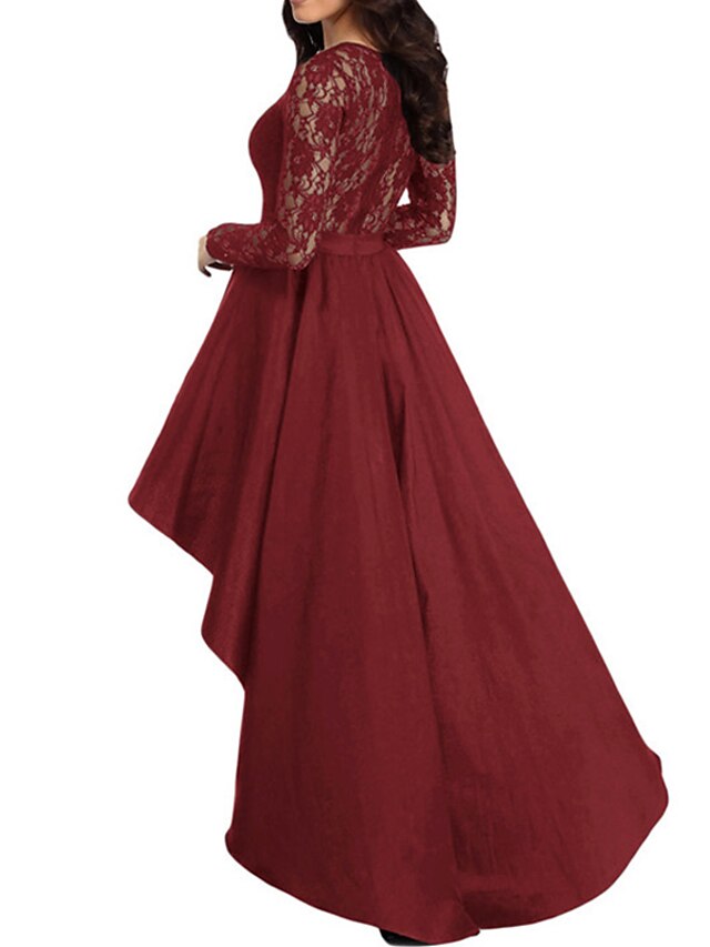 Womens Clothing Womens Dresses | Womens A Line Dress Maxi long Dress Red Long Sleeve Pure Color Lace Plus High Low Spring Summer