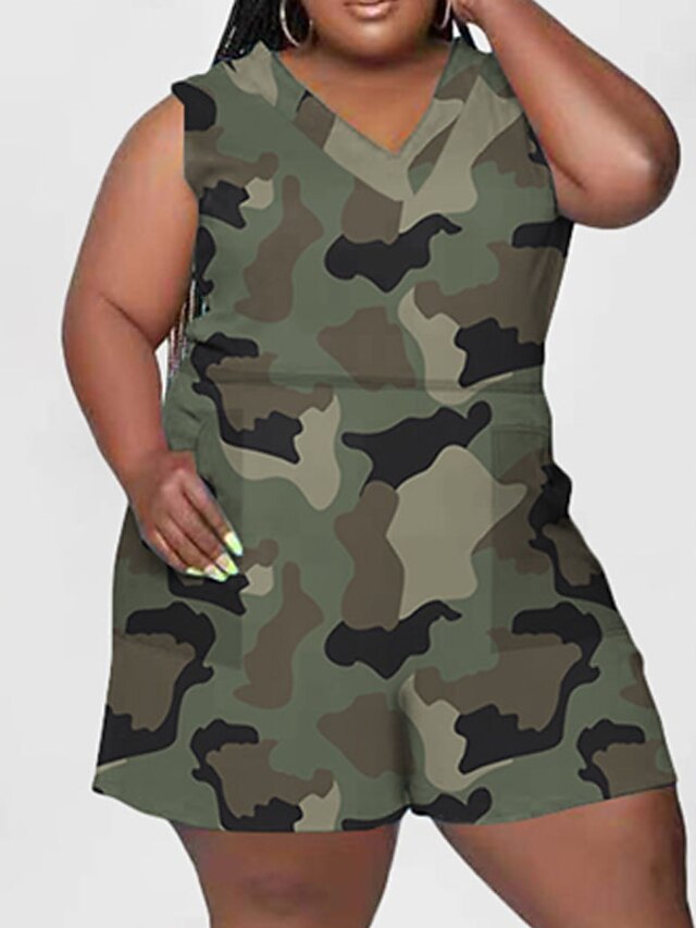 Womens Clothing Womens Jumpsuits & Rompers | Womens Romper Pocket Print Camo / Camouflage V Neck Casual Street Daily Regular Fit