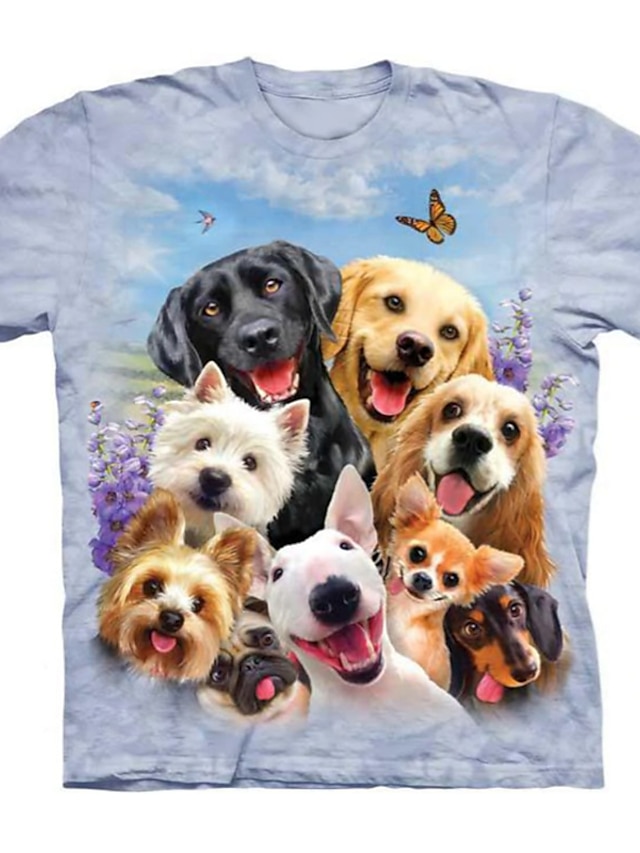  女の子 3D 動物 犬 Tシャツ 半袖 3Dプリント 夏 春 活発的 ファッション かわいいスタイル ポリエステル 子供 3〜12年 アウトドア 日常 レギュラー