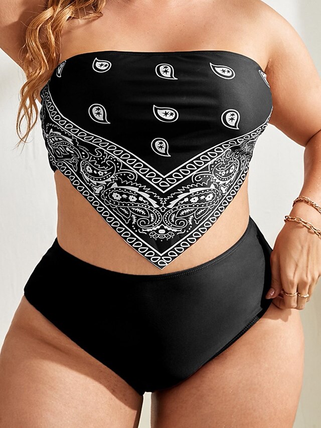 Womens Clothing Womens Swimwear | Womens Swimwear Bikini 2 Piece Plus Size Swimsuit 2 Piece Open Back Printing High Waisted Prin