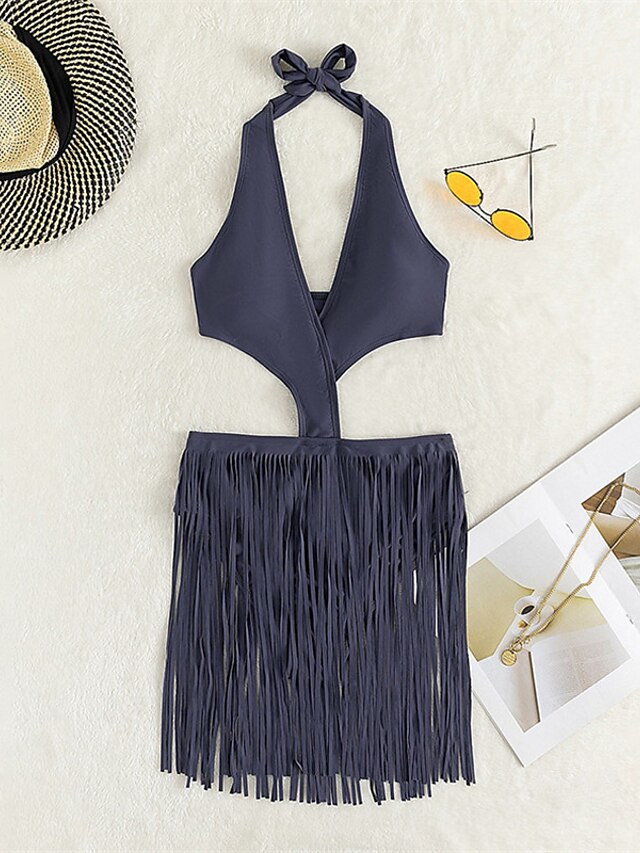 Womens Clothing Womens Swimwear | Womens Swimwear One Piece Monokini Bathing Suits Normal Swimsuit Tassel Open Back Cut Out High