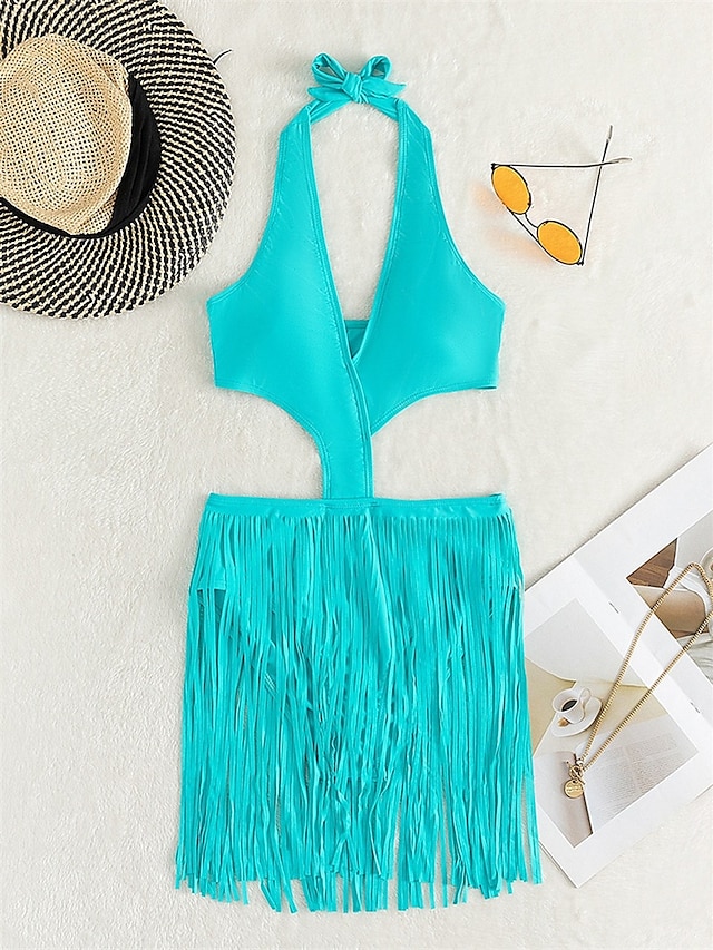 Womens Clothing Womens Swimwear | Womens Swimwear One Piece Monokini Bathing Suits Normal Swimsuit Tassel Open Back Cut Out High