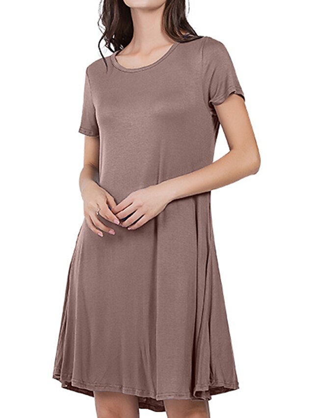 Womens Clothing Womens Dresses | Womens T Shirt Dress Tee Dress Knee Length Dress Wine Khaki Red Short Sleeve Solid Color Pocket