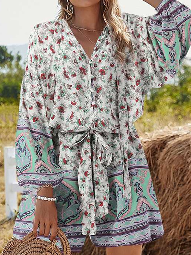 Womens Clothing Womens Jumpsuits & Rompers | Womens Romper Print Floral V Neck Casual Daily Regular Fit Long Sleeve Black Gray W