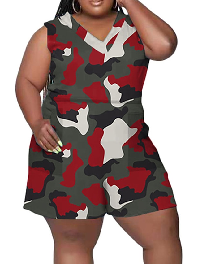 Womens Clothing Womens Jumpsuits & Rompers | Womens Romper Pocket Print Camo / Camouflage V Neck Casual Street Daily Regular Fit