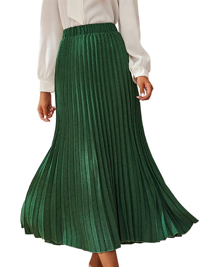 Womens Clothing Womens Bottoms | Womens Fashion Skirts Casual / Daily Weekend Solid Colored Pleated Green S M L - GV15030