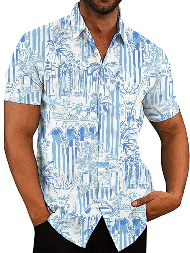  Men's Shirt Print Coconut Tree Turndown Street Casual Button-Down Print Short Sleeve Tops Casual Fashion Designer Breathable Blue