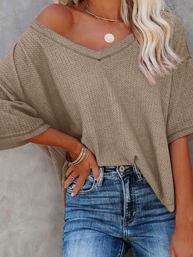 Womens Clothing Sweaters & Cardigans | Womens Pullover Sweater Jumper Ribbed Knit Knitted Pure Color V Neck Stylish Casual Daily