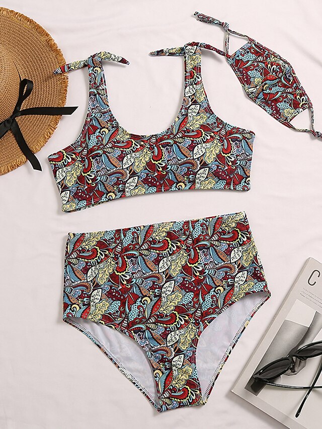 Womens Clothing Womens Swimwear | Womens Swimwear Bikini Three Piece Normal Swimsuit Printing Print Blue Red Bathing Suits New V