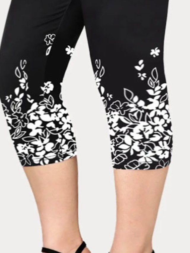 Womens Clothing Plus Size Collection | Womens Plus Size Leggings Print Floral Sporty Yoga Casual Daily Natural Calf-Length Sprin