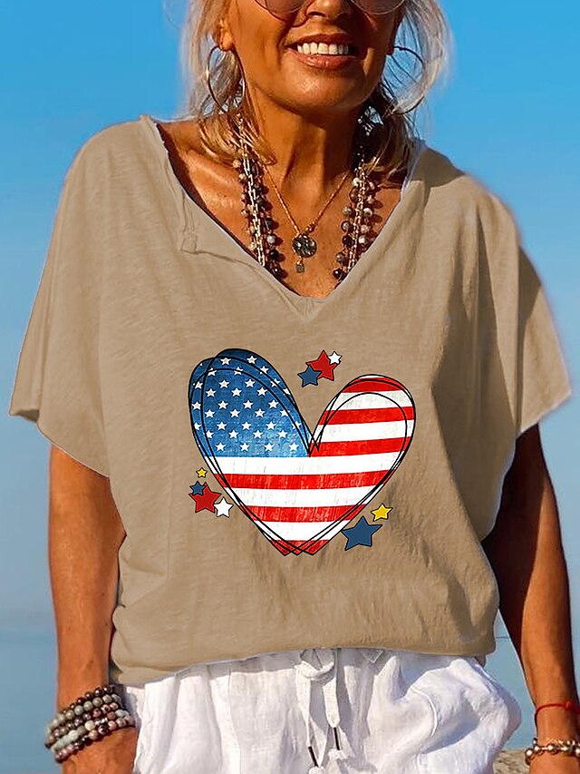 Womens Clothing Womens Tops | Womens Casual Weekend Independence Day Painting T shirt Tee Heart Star American Flag Short Sleeve 