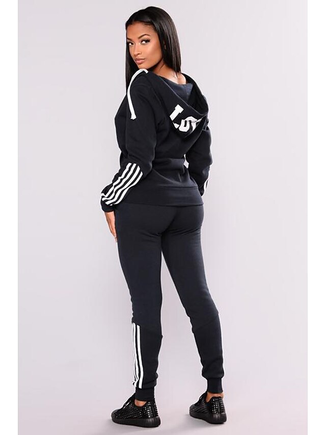 Womens Clothing Womens Tops | Womens Basic Streetwear Striped Letter Casual Leisure Sports Two Piece Set Sweatshirt Tracksuit Pa