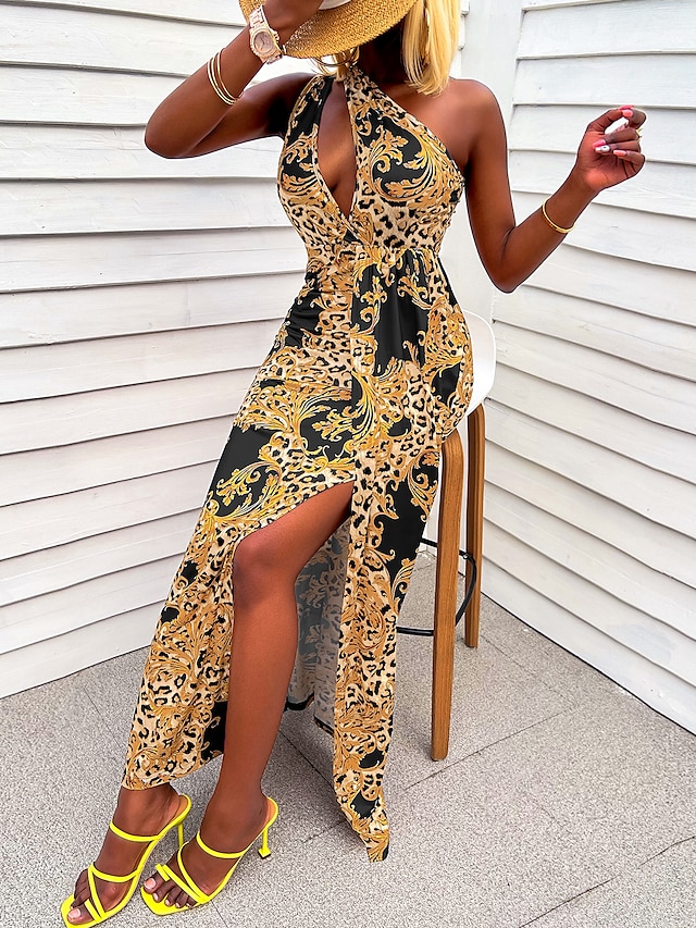 Womens Clothing Womens Dresses | Womens Slip Dress Maxi long Dress Black Blue Wine Sleeveless Print Print Summer Halter Neck Sex