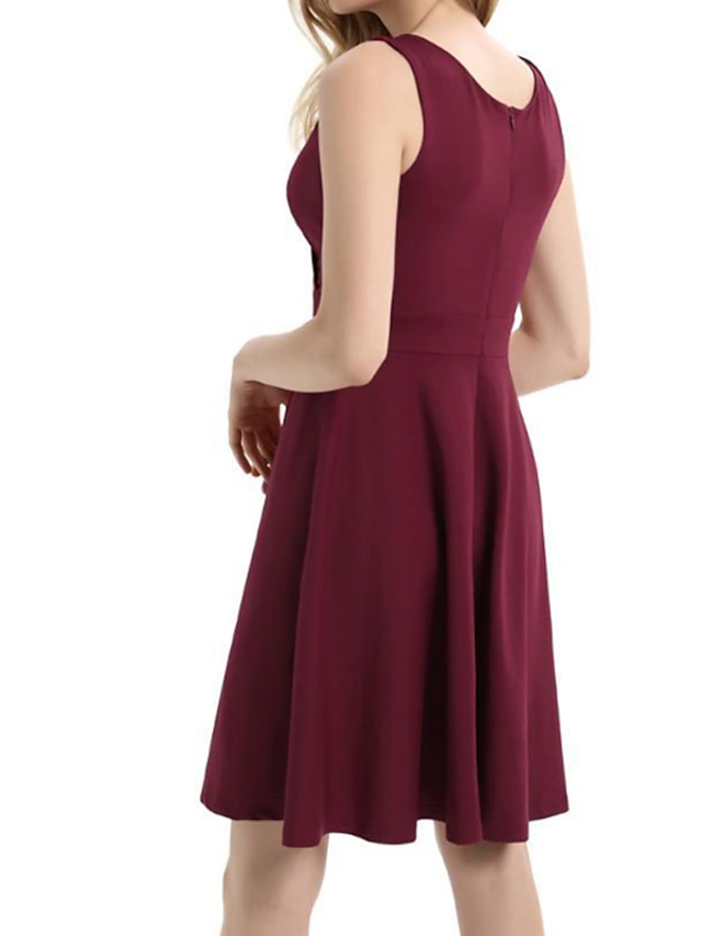 Womens Clothing Womens Dresses | Womens Party Dress Knee Length Dress White Purple Wine Red Sleeveless Pure Color Ruched Cold Sh