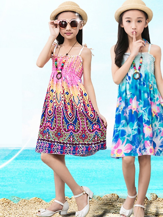 Kids Little Girls' Dress Floral Strap Dress Daily Vacation Beach Print ...