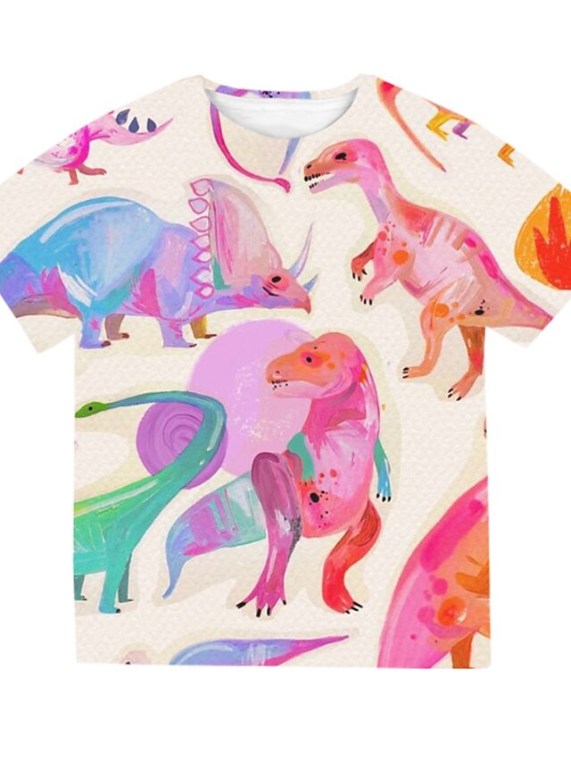 Baby & Kids Girls Clothing | Kids Girls T-shirt & Shorts Clothing Set 2 Pieces Short Sleeve Beige Dinosaur Animal Crewneck Print