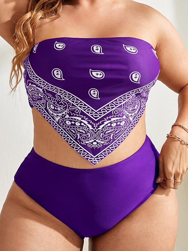 Womens Clothing Womens Swimwear | Womens Swimwear Bikini 2 Piece Plus Size Swimsuit 2 Piece Open Back Printing High Waisted Prin