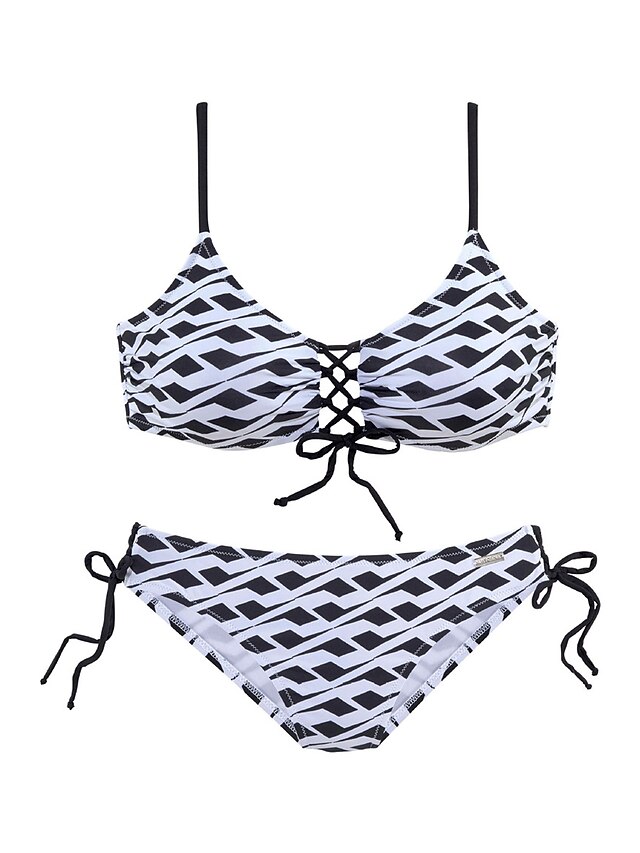 Womens Clothing Womens Swimwear | Womens Swimwear Bikini 2 Piece Normal Swimsuit Open Back Printing Geometric White Strap Bathin