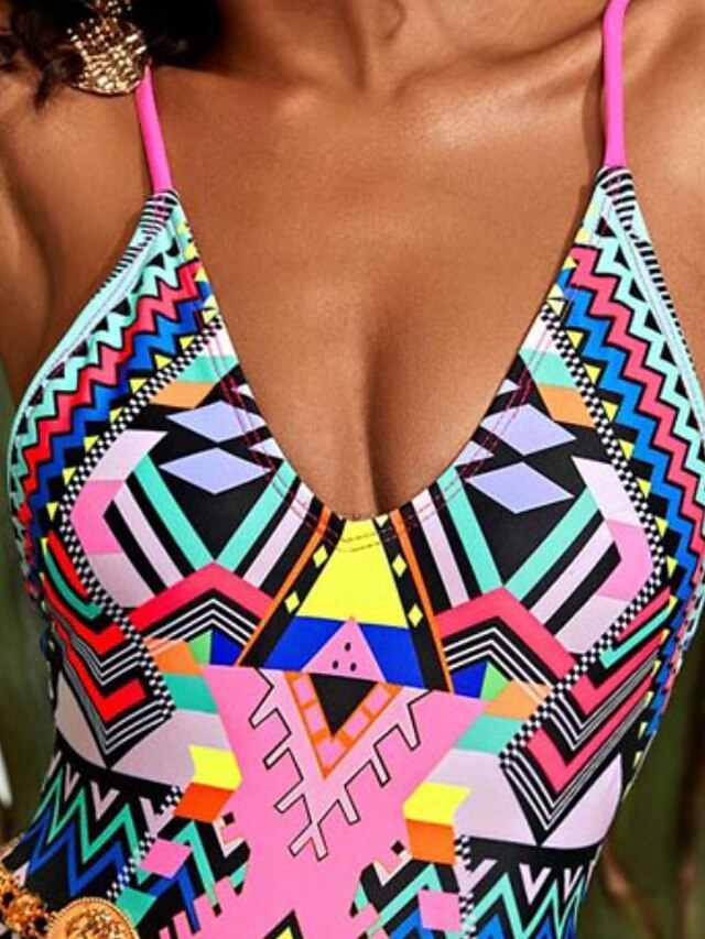 Womens Clothing Womens Swimwear | Womens Swimwear One Piece Monokini Bathing Suits Normal Swimsuit High Waisted Geometic Rainbow