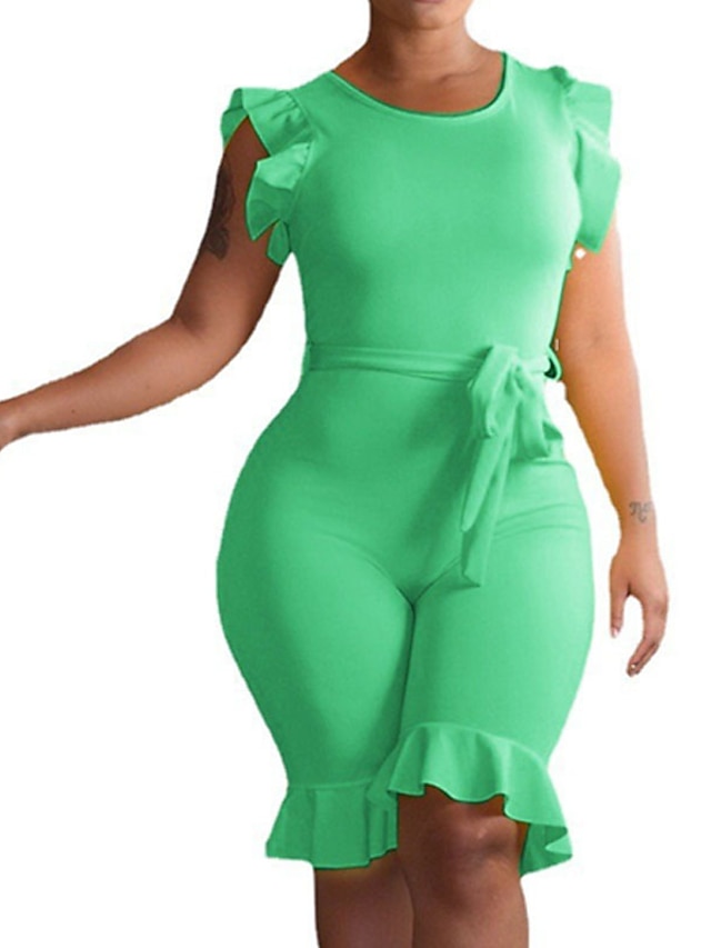 Womens Clothing Plus Size Collection | Womens Plus Size Jumpsuit Ruffle Solid Color Streetwear Daily Back to School High Knee Le