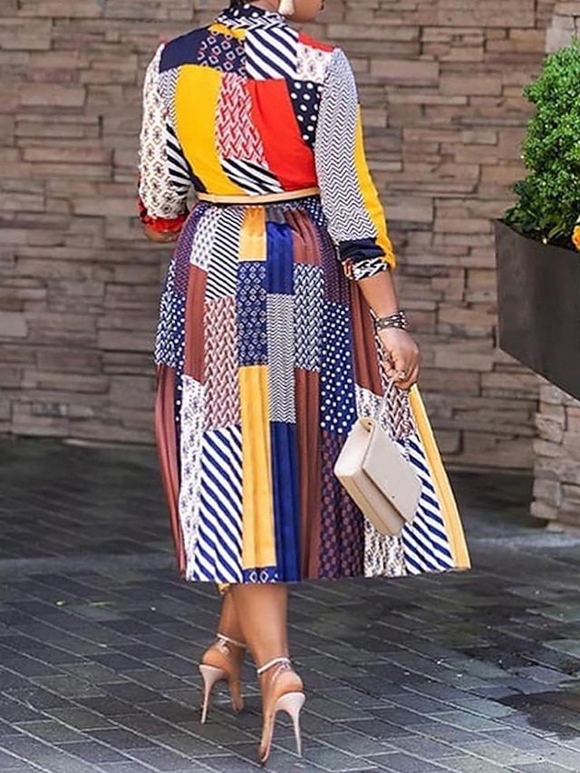 Womens Clothing Womens Dresses | Womens Sheath Dress Midi Dress Rainbow 3/4 Length Sleeve Print Color Block Abstract Patchwork P