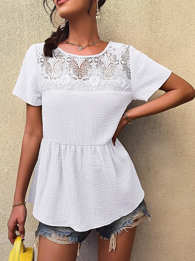 diseño de investigación y desarrollo independiente estación europea color  caramelo camiseta top 2022 estación independiente de verano costura de  encaje de manga corta ropa de mujer 9125995 2022 – $22.99