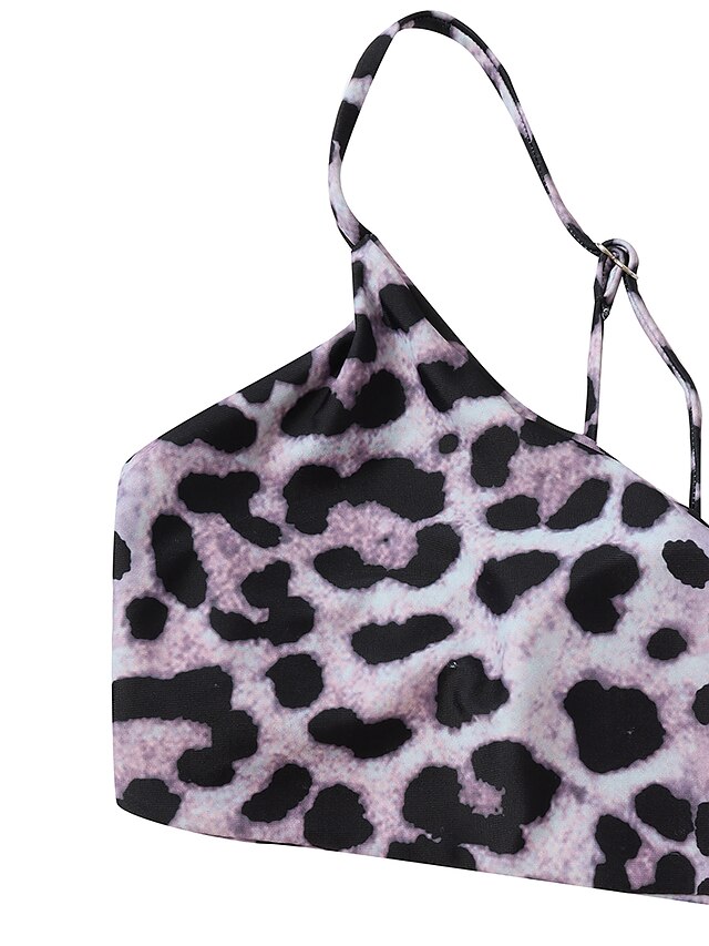 Womens Clothing Womens Swimwear | Womens Swimwear Bikini 2 Piece Normal Swimsuit Criss Cross Halter Leopard Print Color Block Bl