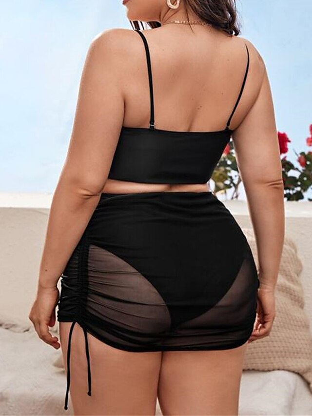 Womens Clothing Womens Swimwear | Womens Swimwear Bikini Three Piece Plus Size Swimsuit Backless Printing High Waisted string Pu