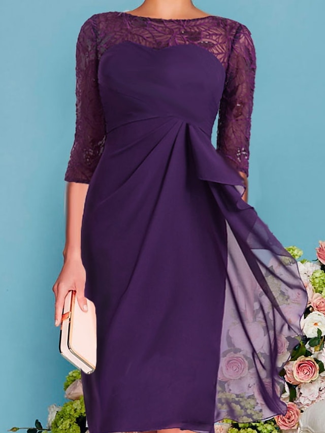 Womens Clothing Womens Dresses | Womens A Line Dress Midi Dress Purple Half Sleeve Solid Color Ruched Spring Summer Crew Neck Pa