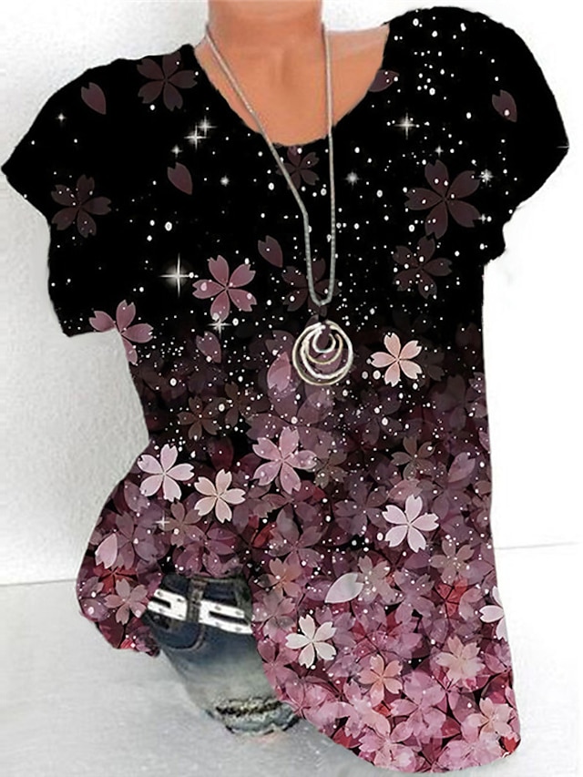 Womens Clothing Plus Size Collection | Womens Plus Size Tops T shirt Floral Print Short Sleeve Crewneck Streetwear Daily Sports 