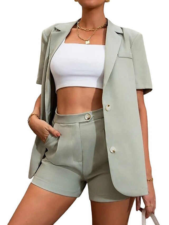  Women's Streetwear Solid Color Homecoming Work Two Piece Set Blazer Shorts Sets Pant Jogger Pants Patchwork Tops