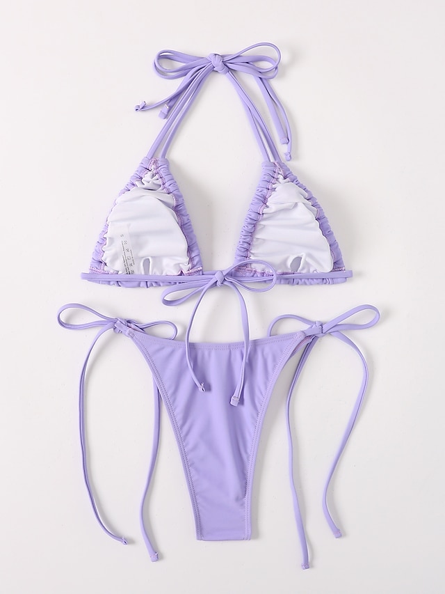 Womens Clothing Womens Swimwear | Womens Swimwear Bikini 2 Piece Normal Swimsuit 2 Piece Drawstring Solid Color Purple Padded Pl