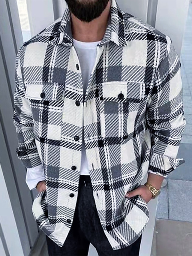  Men's Jacket Regular Plaid / Check Streetwear Sporty Casual Outdoor Street Daily Yellow Blue Black