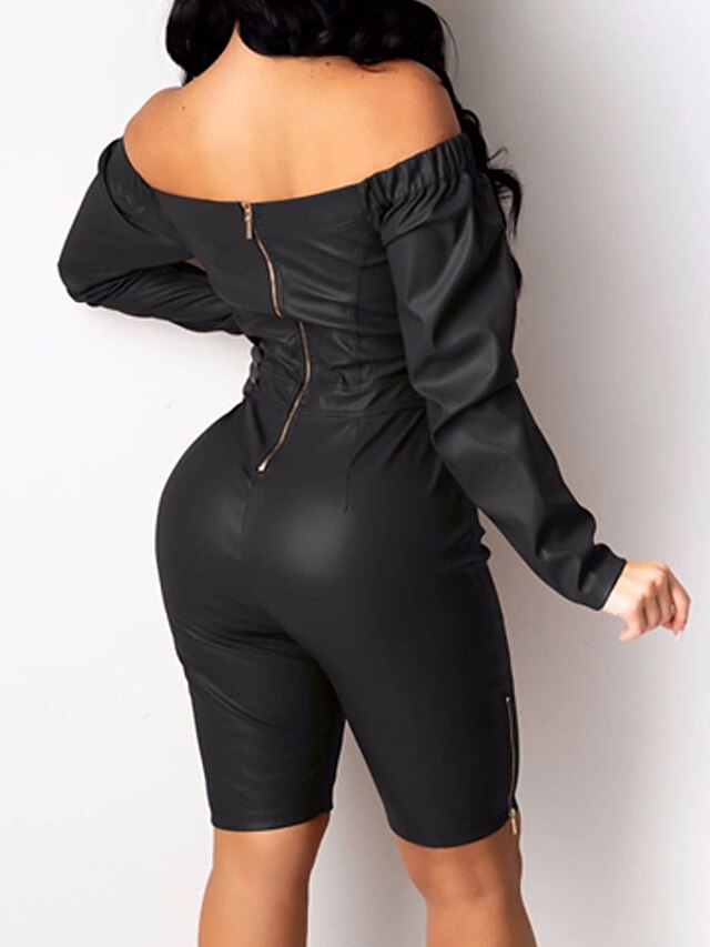 Womens Clothing Womens Jumpsuits & Rompers | Womens Romper Backless Solid Color Off Shoulder Elegant Party Cocktail Party Regula