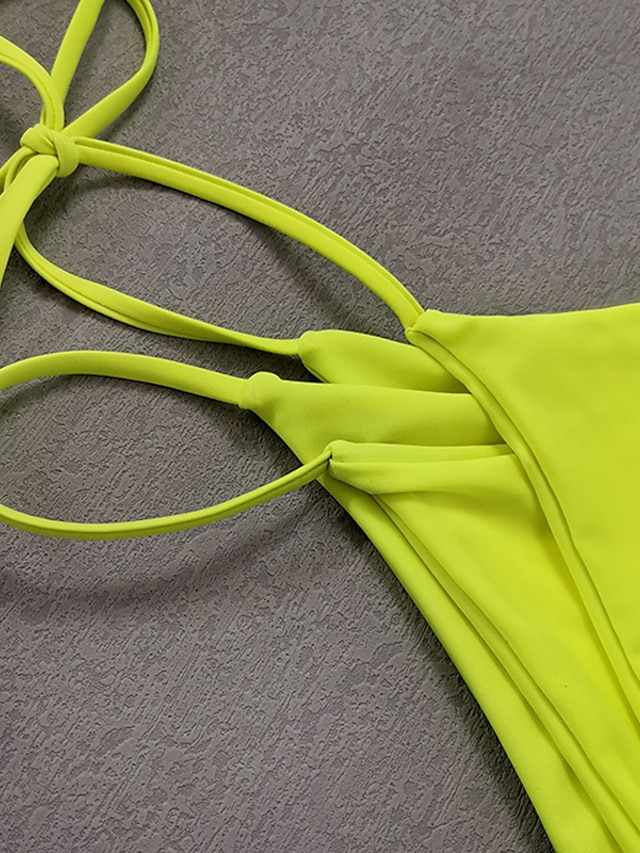 Womens Clothing Womens Swimwear | Womens Swimwear Bikini 2 Piece Normal Swimsuit 2 in 1 Open Back Pure Color Yellow Strap Bathin