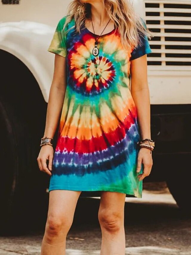 Per donna Abito linea A Mini abito corto Blu Manica corta Stampa Colorato a  macchie Increspato Stampa Primavera Estate Girocollo Informale 2022 S M L  XL XXL 3XL del 9126288 2022 a $14.87