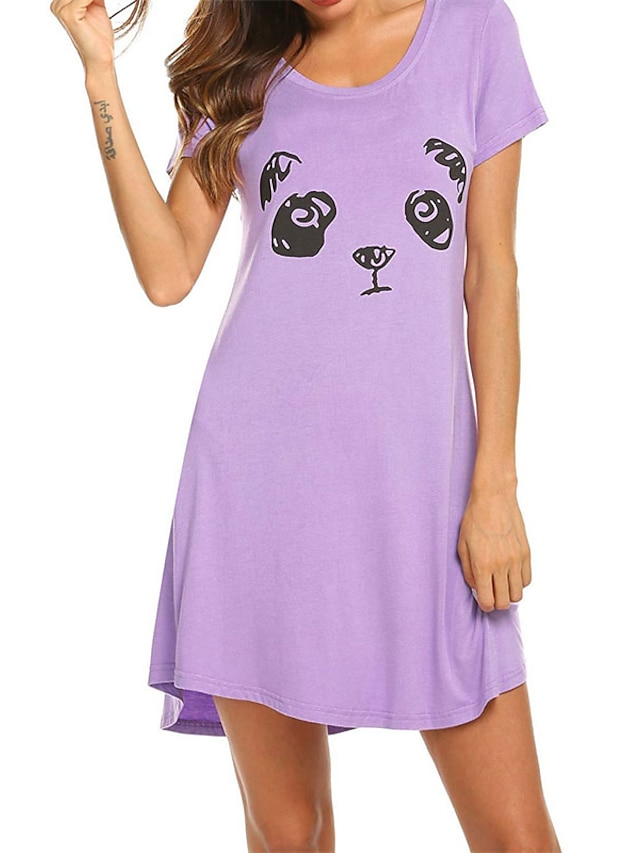 Womens Clothing Womens Sleep & Lounge | Womens Pajamas Nightgown Cartoon Panda Comfort Home Daily Cotton Blend Crew Neck Short S