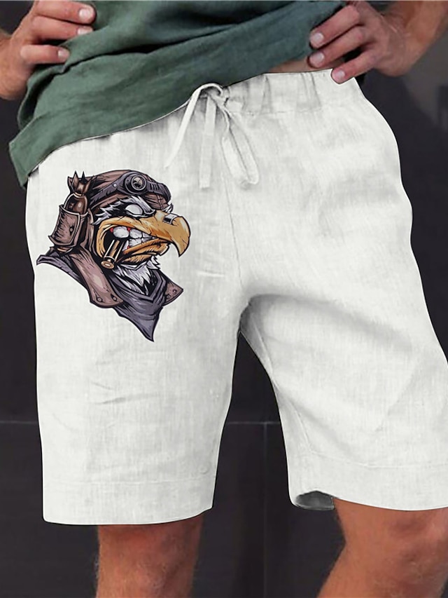  Men's Straight Shorts Elastic Waist Print Designer Stylish Casual / Sporty Sports Outdoor Daily Cotton Blend Comfort Breathable Graphic Prints Eagle Mid Waist Hot Stamping White S M L