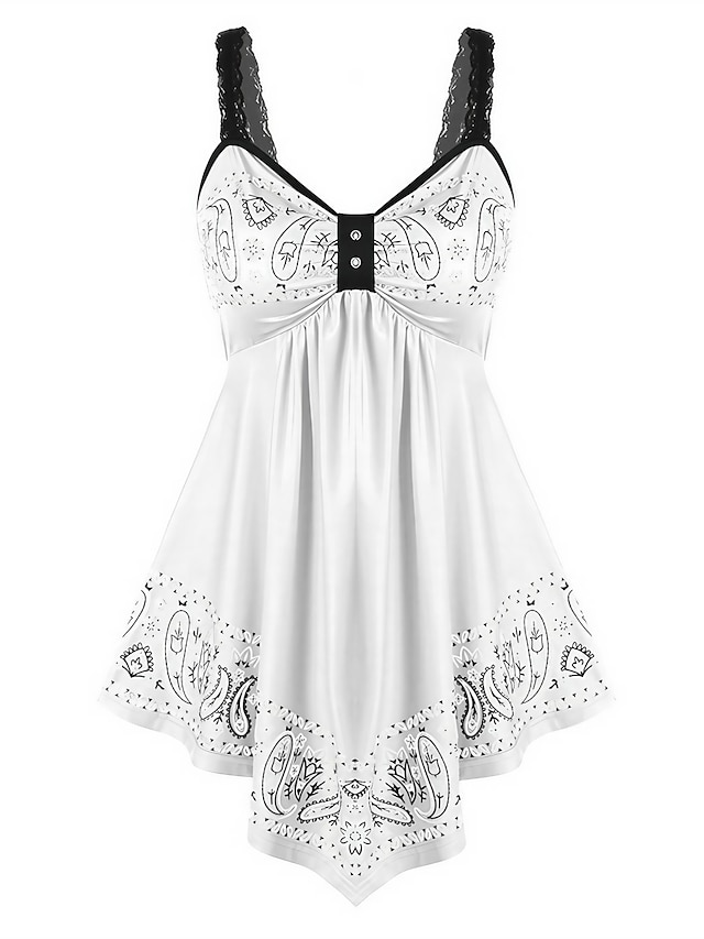  Women's Plus Size Lace Shirt Camisole Summer Tops Cotton Floral Lace Ruched Backless Daily Back to School Going out Streetwear Sleeveless V Neck Black Summer Spring
