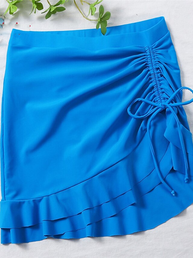 Womens Clothing Womens Swimwear | Womens Swimwear Cover Up Swim Shorts Normal Swimsuit Ruffle Elastic Waist Pure Color Blue Bath