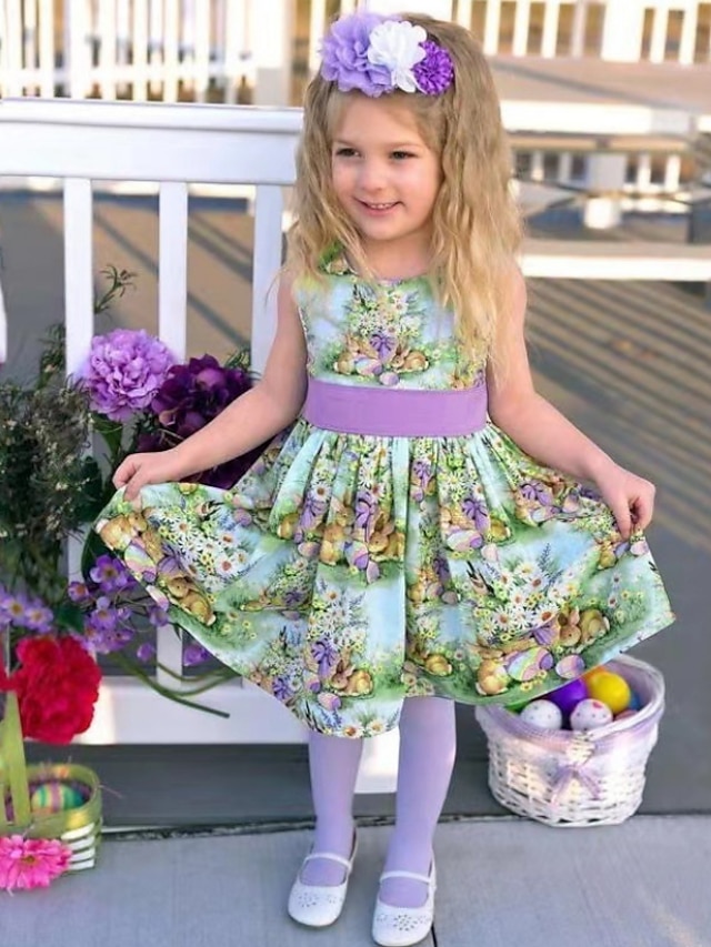 Baby & Kids Girls Clothing | Kids Little Girls Dress Floral A Line Dress Sports & Outdoor Daily Print Purple Knee-length Sleevel